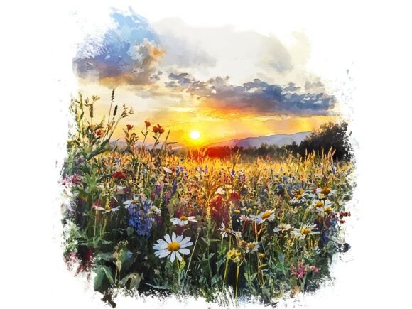 Download 10 Sunset Wide Field Wildflowers Clipart - Premium Resources