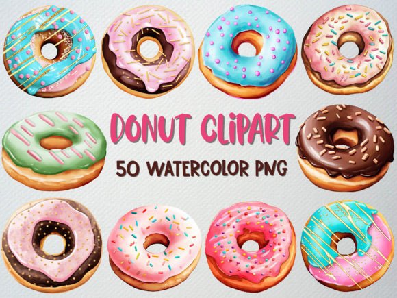 Download Watercolor Donut Clipart Set, 50 PNG - Set Collection