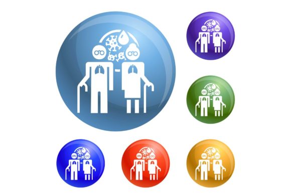 Download Old Woman Pneumonia Lung Icons Set - Set Collection