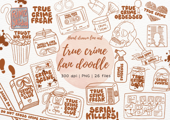 Download True Crime Fan Doodle Hand Drawn Png Set - Set Collection