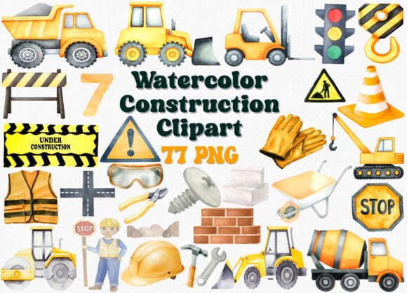 Download Watercolor Construction Clipart Set - Set Collection