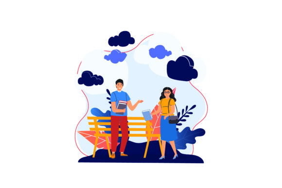 Download Flat Illustration Asset - Couple Book - Set Collection