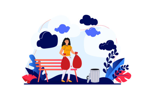 Download Flat Illustration Asset - Cleaning Trash - Set Collection