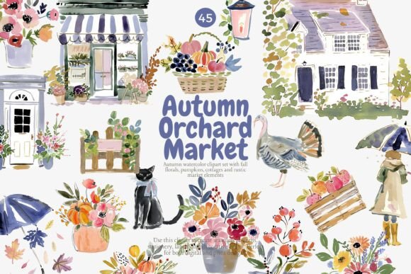 Download Autumn Orchard Market Clipart Set - Set Collection
