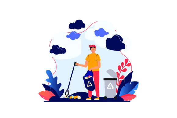 Download Flat Illustration Asset - Trash Bin Bag - Set Collection