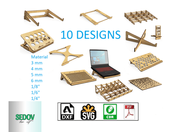 Download Set of 10 Laser Cut Laptop Stand Pattern - Set Collection