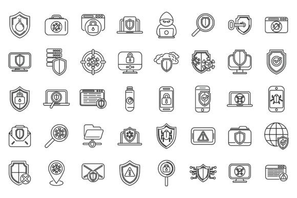 Download Antivirus Icons Set Outline Vector. - Set Collection